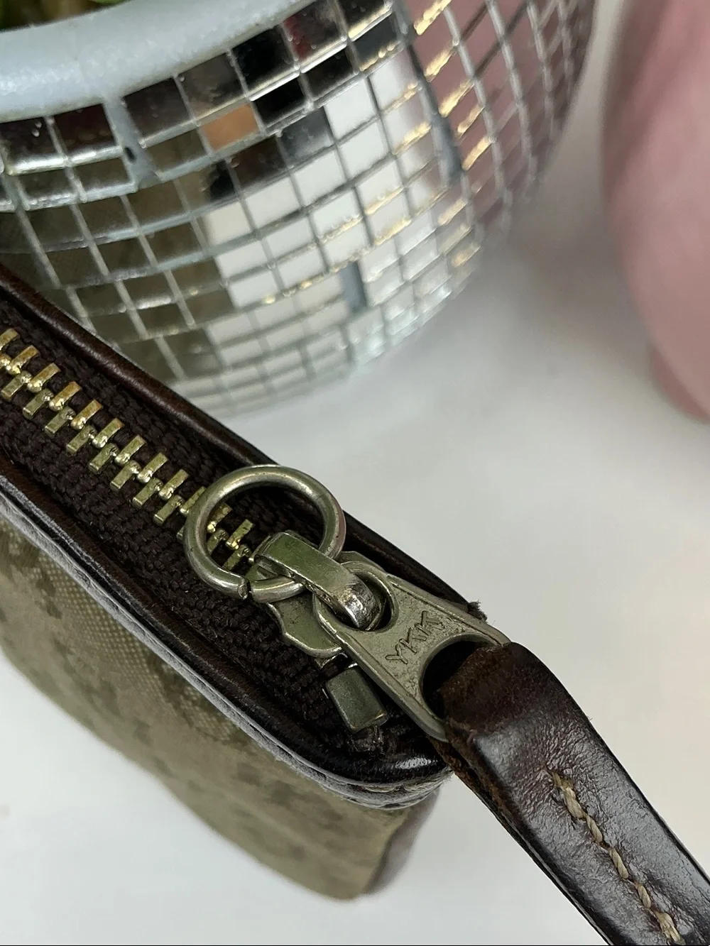 Dooney & Bourke Brown Monogram Canvas Key Pouch with Chain